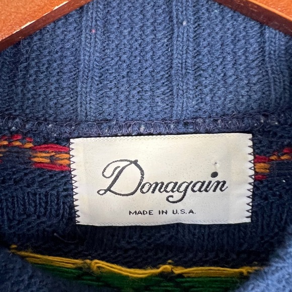 VTG 90s Nordic Fair Isle Knit Sweater Medium Geometric USA Grandpa Cottagecore - Picture 3 of 10